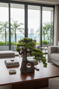 Sculpted Bonsai on Stone Centerpiece - Real-Trunk Artificial - Plant Arrangement -  Tumbleweed Plants