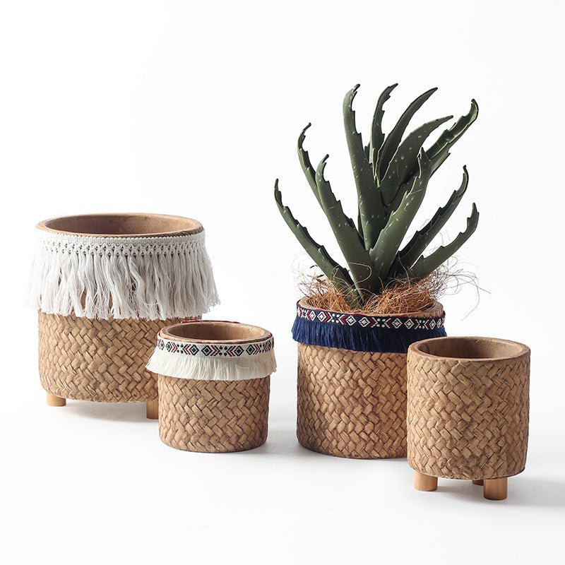 Ceramic Woven Basket Planter - Small - Planter - 5028102779948 - Tumbleweed Plants - Online Plant Delivery Singapore