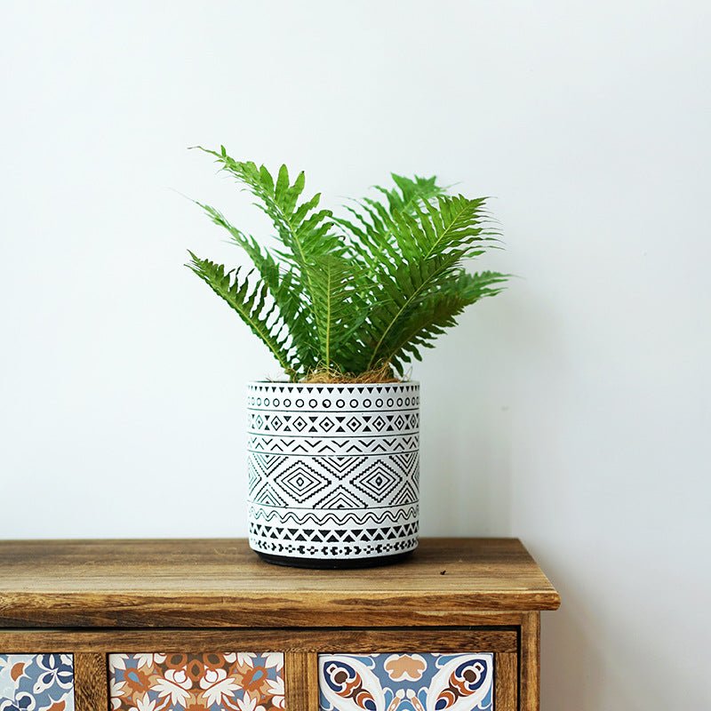 Aztec Cement Pot - Planter - 5899363128176 - Tumbleweed Plants - Online Plant Delivery Singapore