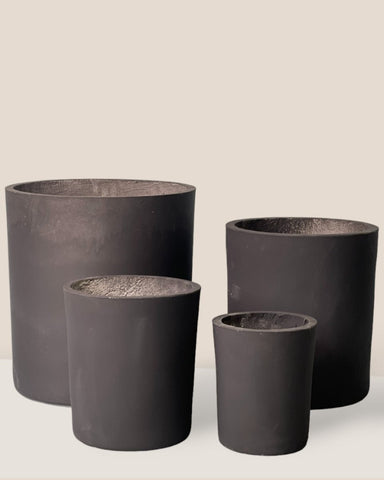 Aurora Clay Pot - Medium - black / pot + plant stand (bamboo)