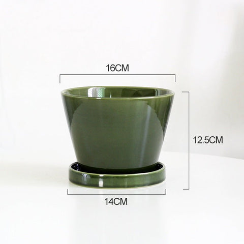 Retro Glazed Planter - 16cm green