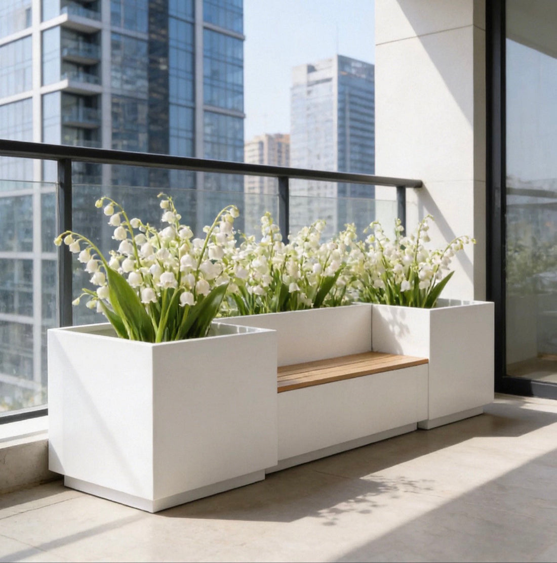 Balcony bench with planters