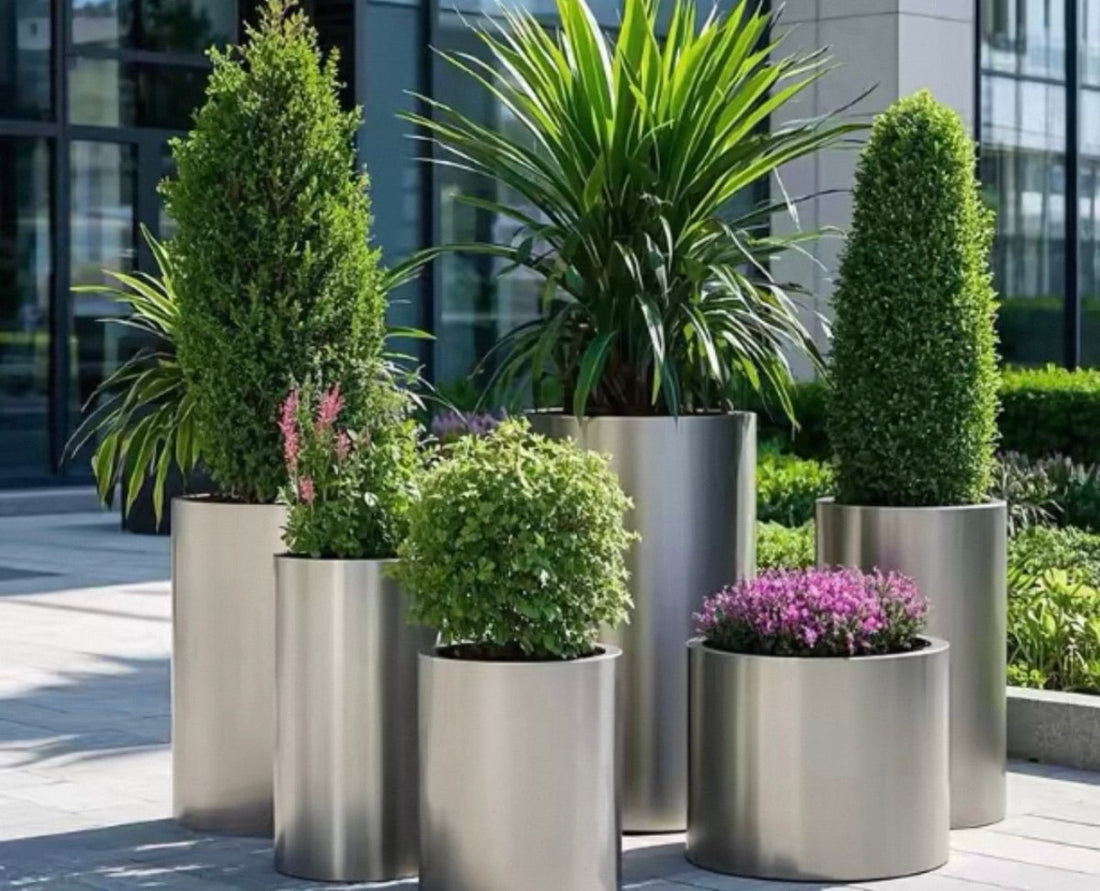 Cylinder planters in mixed heights