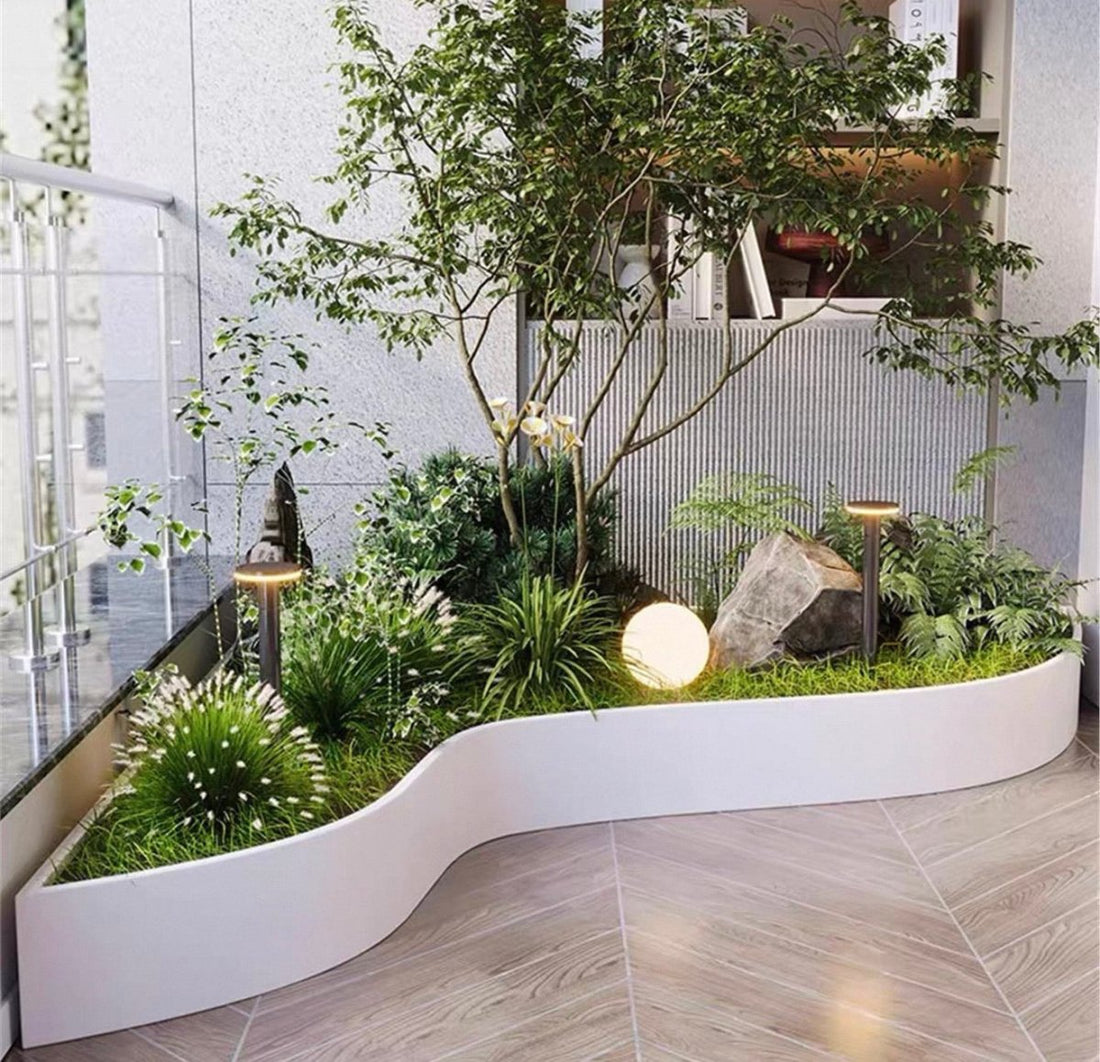 A curved corner planter bed