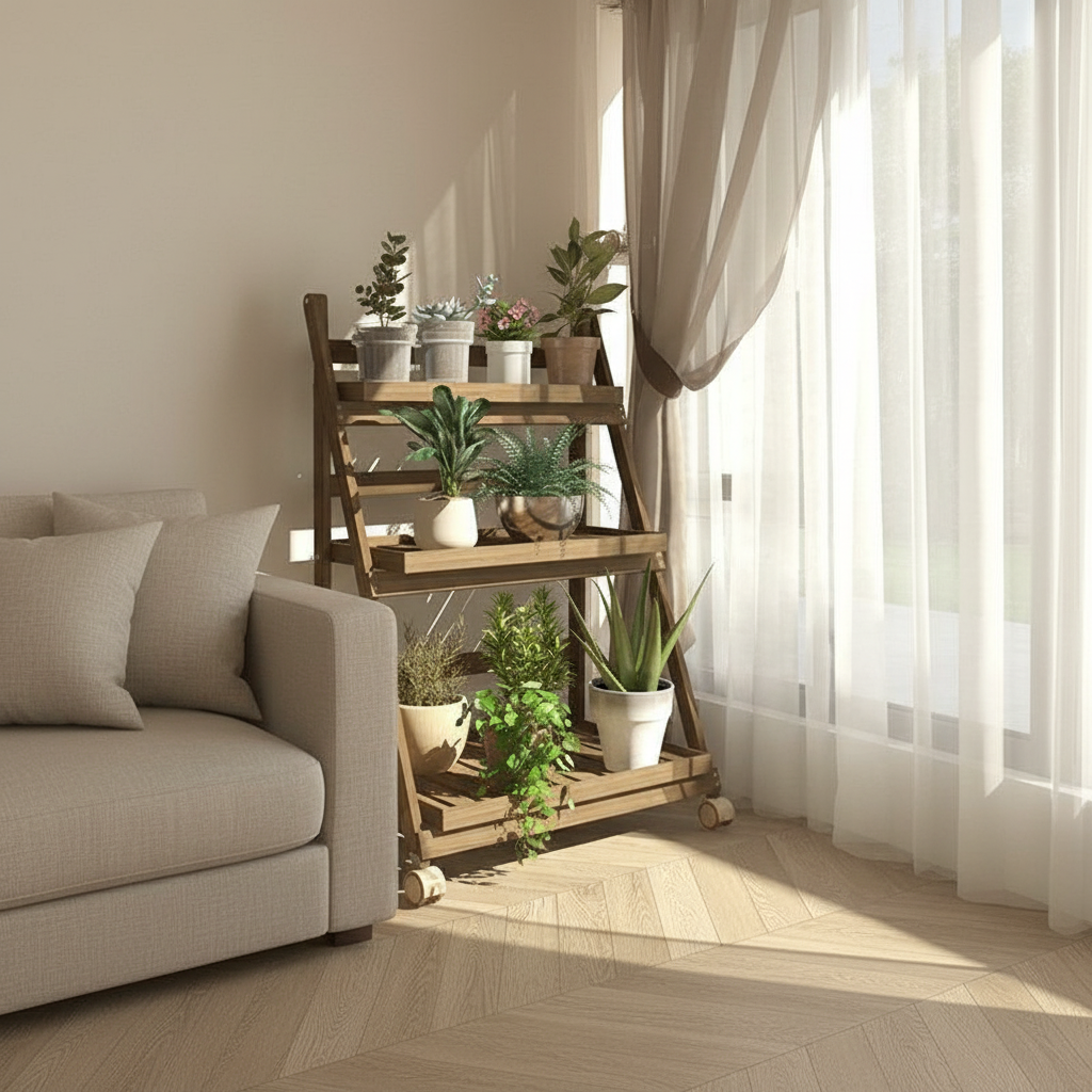 Foldable Wooden Plant Rack - living room display
