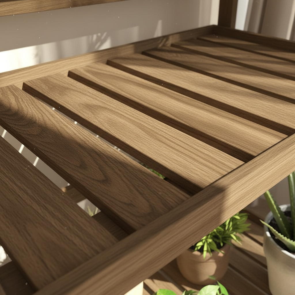 Foldable Wooden Plant Rack - solid wood finish detail