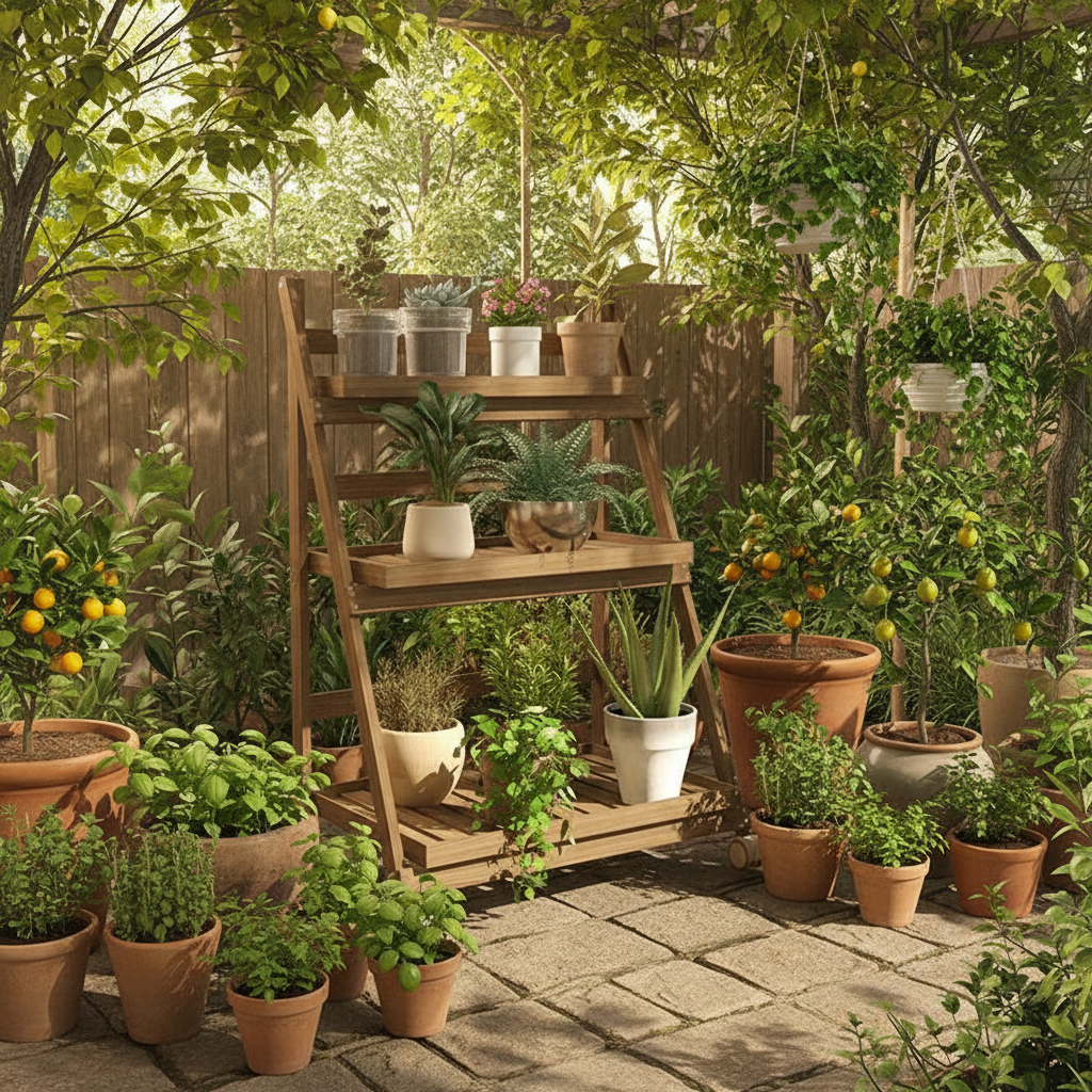 Foldable Wooden Plant Rack - outdoor garden display