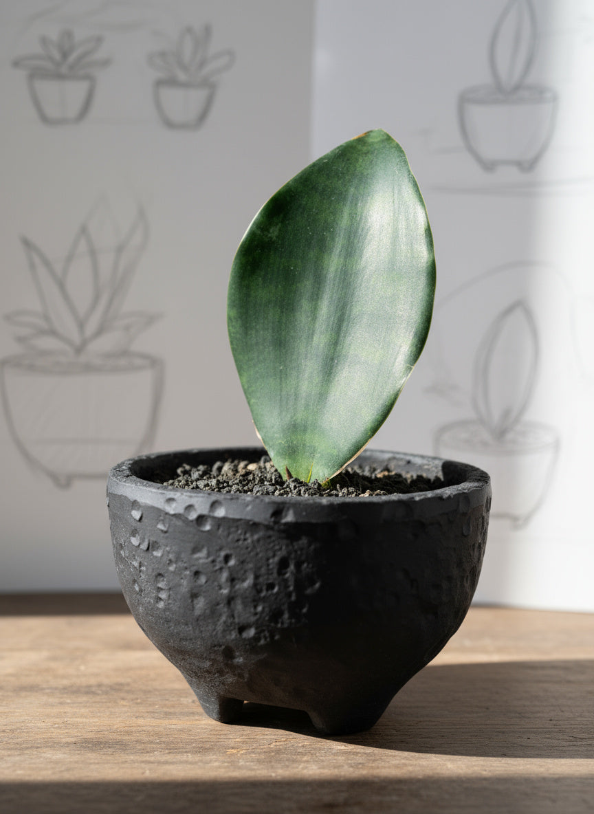 Baby Whale Fin Sansevieria in Wabi Sabi Coal Planter