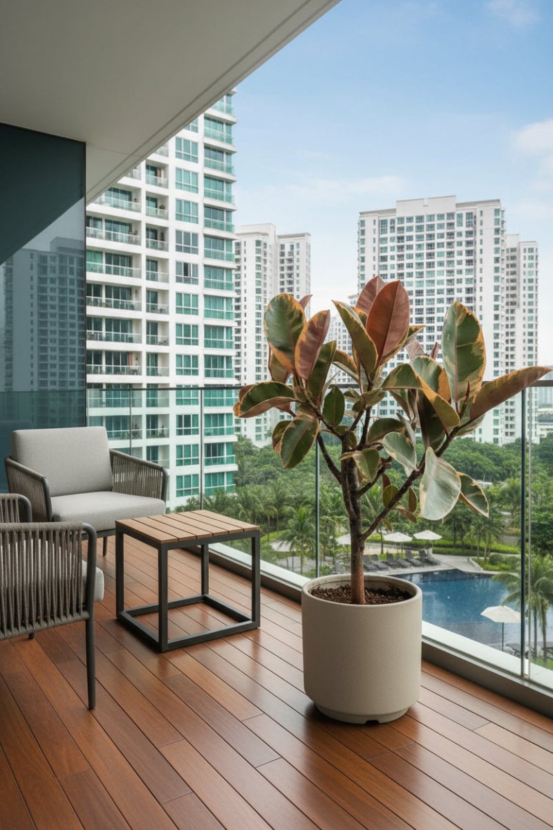 Ficus Elastica Ruby - Rubber Tree Variegated - Potted plant - POTT - FICU - GRW - 7142 - Tumbleweed Plants - Online Plant Delivery Singapore