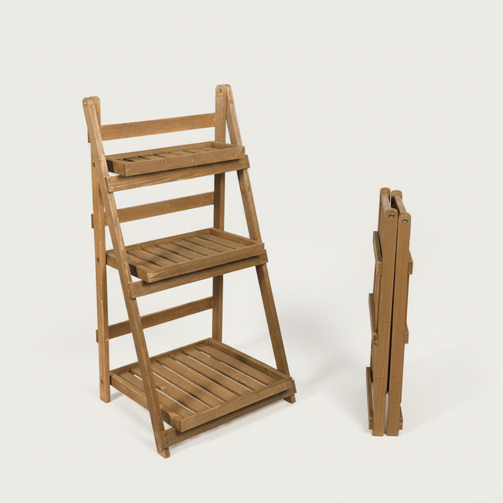 Foldable Wooden Plant Rack - Retro Coffee 3-Tier 60cm