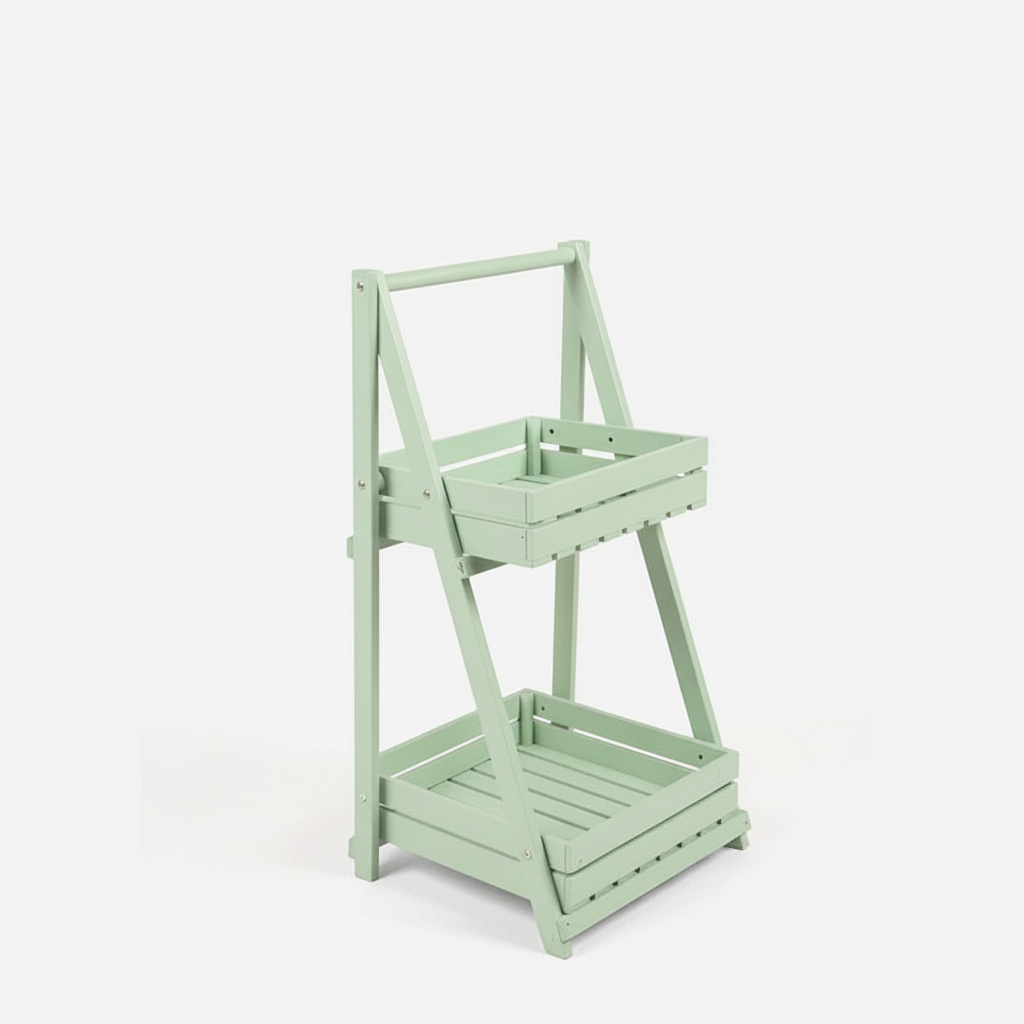 Foldable Wooden Plant Rack - Mint Green Framed Stand