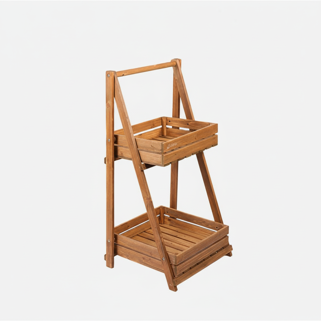 Foldable Wooden Plant Rack - Retro Coffee Framed Stand