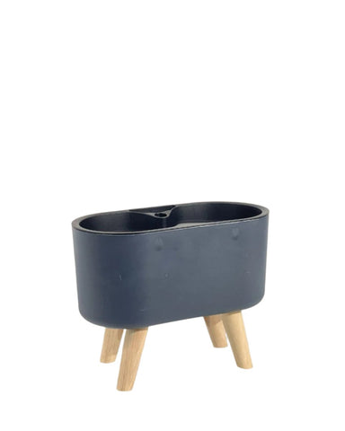 Duo Self Watering Pot with Stand - black