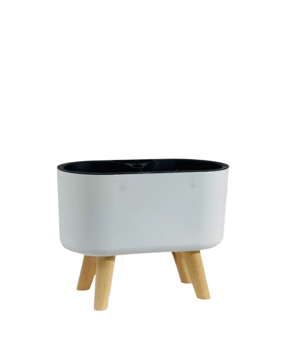 Duo Self Watering Pot with Stand - white - Pots - Tumbleweed Plants - Online Plant Delivery Singapore