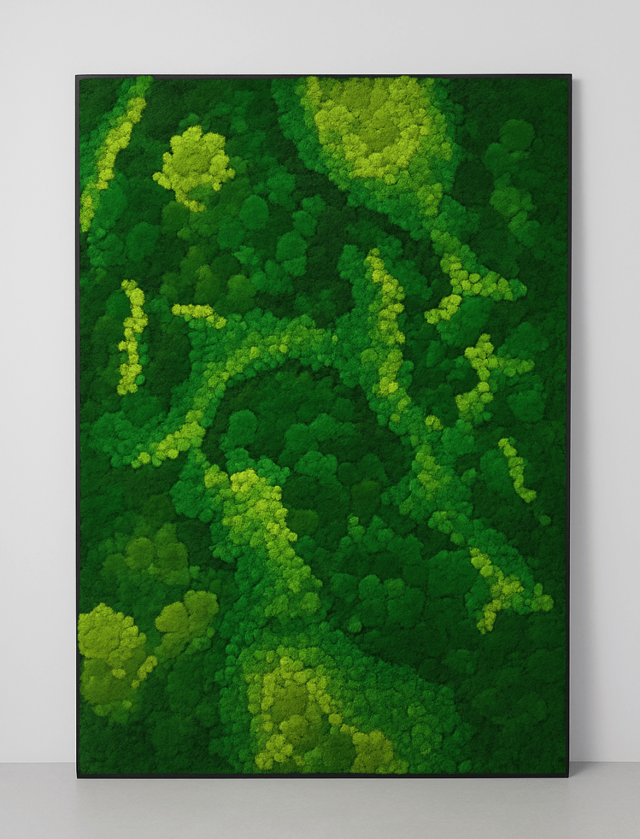 Large preserved moss frame mounted on a feature wall