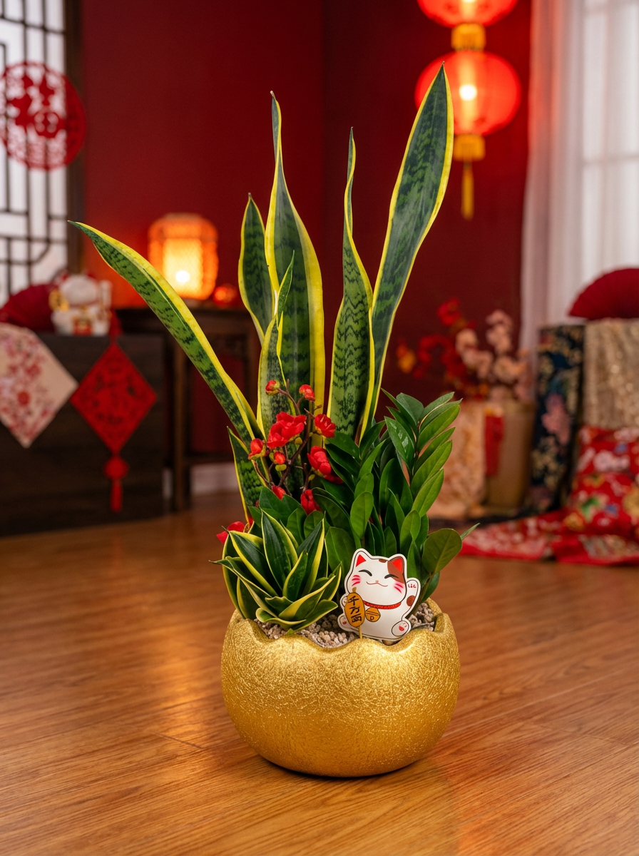 Prosperity Plant Arrangement in Golden Egg Pot (Large)