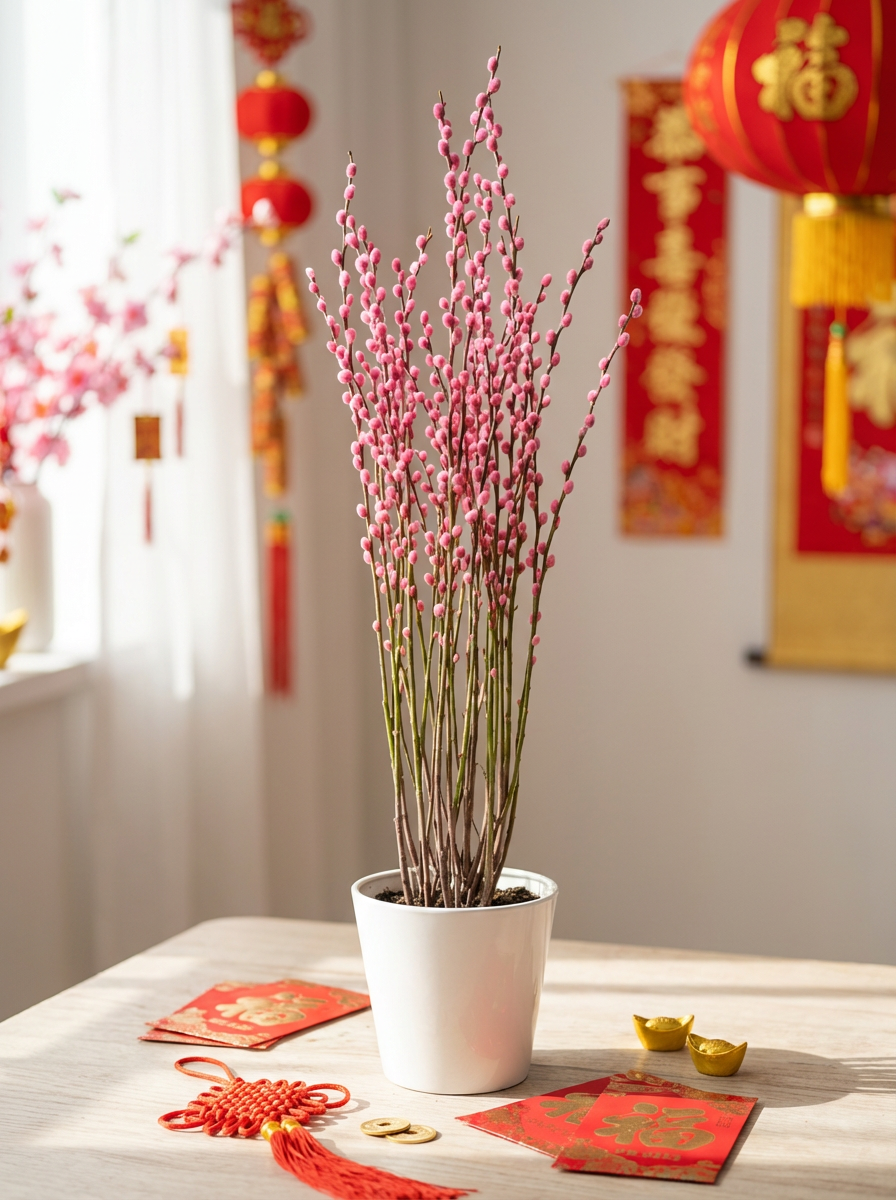 Potted Pussy Willow - pink/red