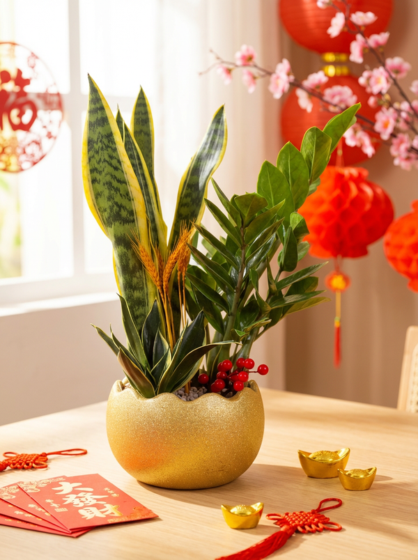 Prosperity Plant Arrangement in Golden Egg Pot (Large)