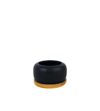 Matte Black Cement Pot with Wooden Tray - Short - small - Pots - Tumbleweed Plants - Online Plant Delivery Singapore