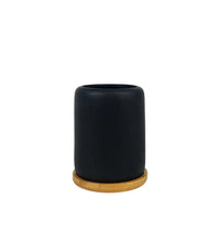 Matte Black Cement Pot with Wooden Tray - Tall - Pots - Tumbleweed Plants - Online Plant Delivery Singapore