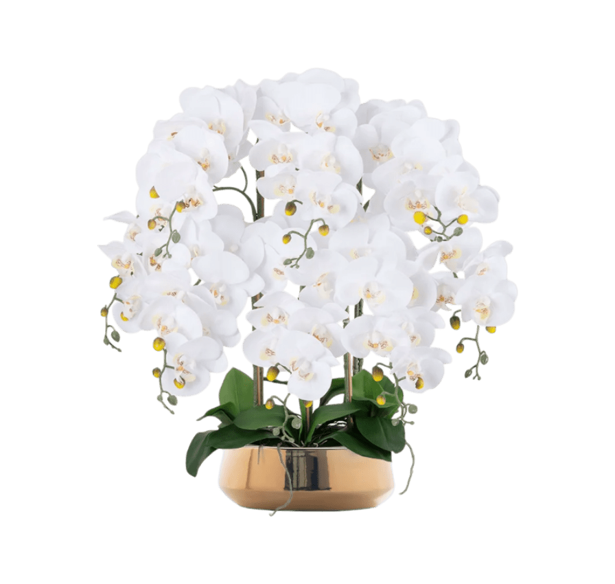 Kunstmatige mini-orchidee bonsai met één pot, vijf bloemen, handgemaakt, bolvorm Kunstmatige mini-orchidee bonsai met één pot, vijf bloemen, handgemaakt, bolvorm
