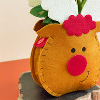 Christmas Cartoon Felt Pot - Deer - Planter - Tumbleweed Plants - Online Plant Delivery Singapore