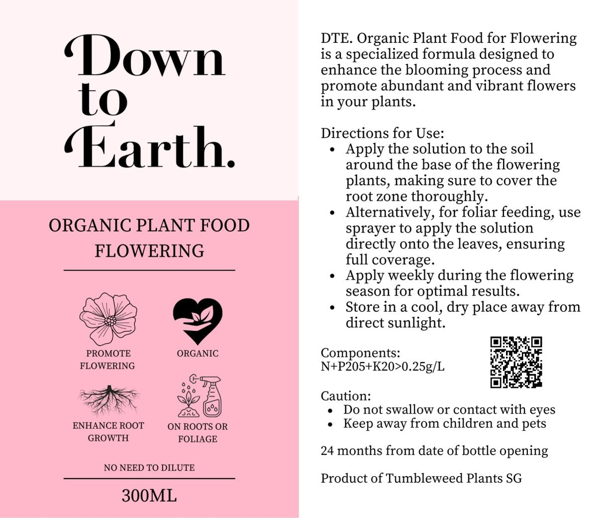 Down To Earth. Organic Plant Food - Flowering - Fertiliser - Tumbleweed Plants - Online Plant Delivery Singapore