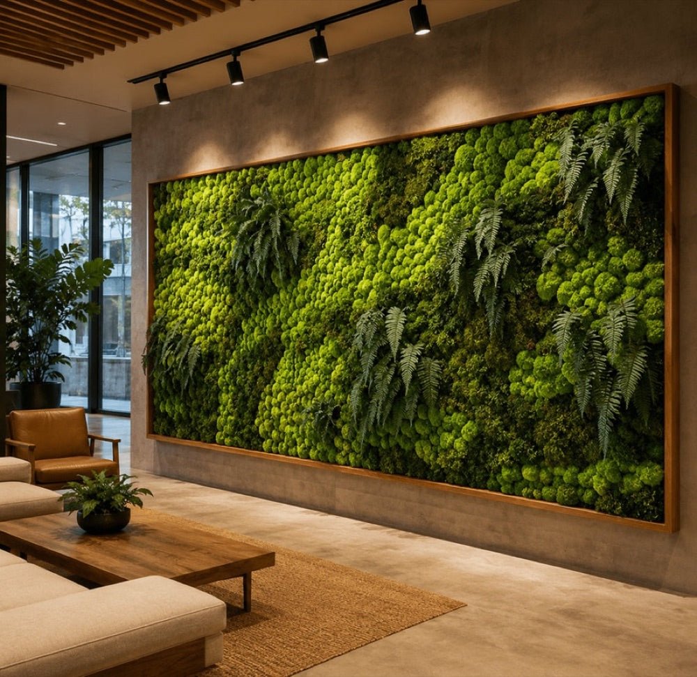 A moss wall in a living room